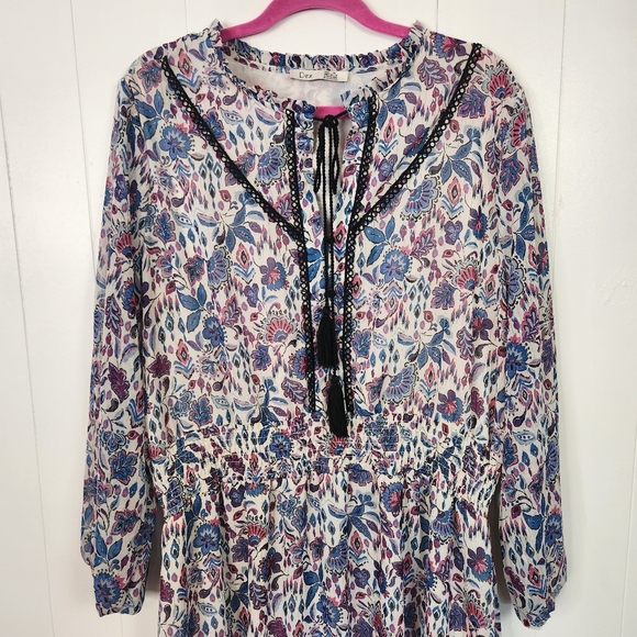 Dex Plus Gracie Contrast Trim Midi Boho Dress Purple Long Sleeve Size 1X Smocked - Picture 3 of 13